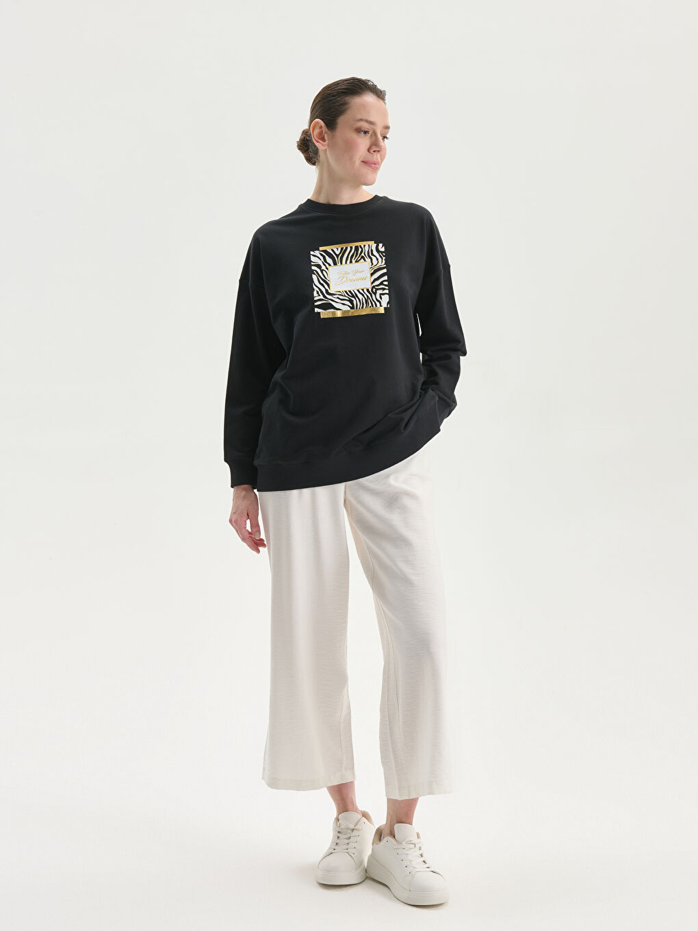 Crew Neck Printed Women's Sweatshirt Tunic -S5HT17Z8-CVL