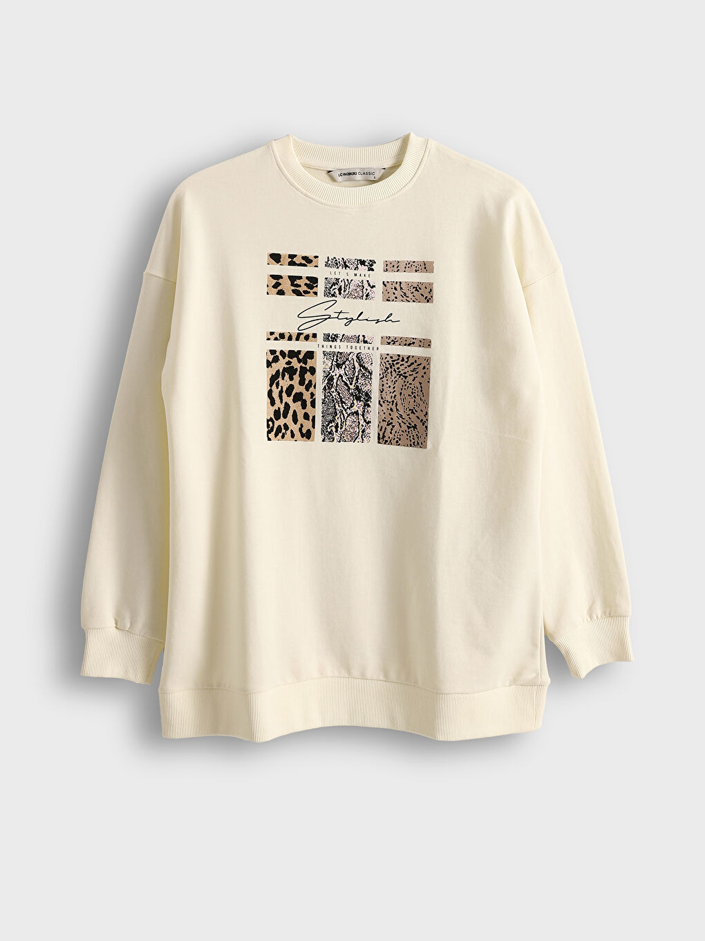 Crew Neck Printed Women's Sweatshirt Tunic -S5HT17Z8-FEW
