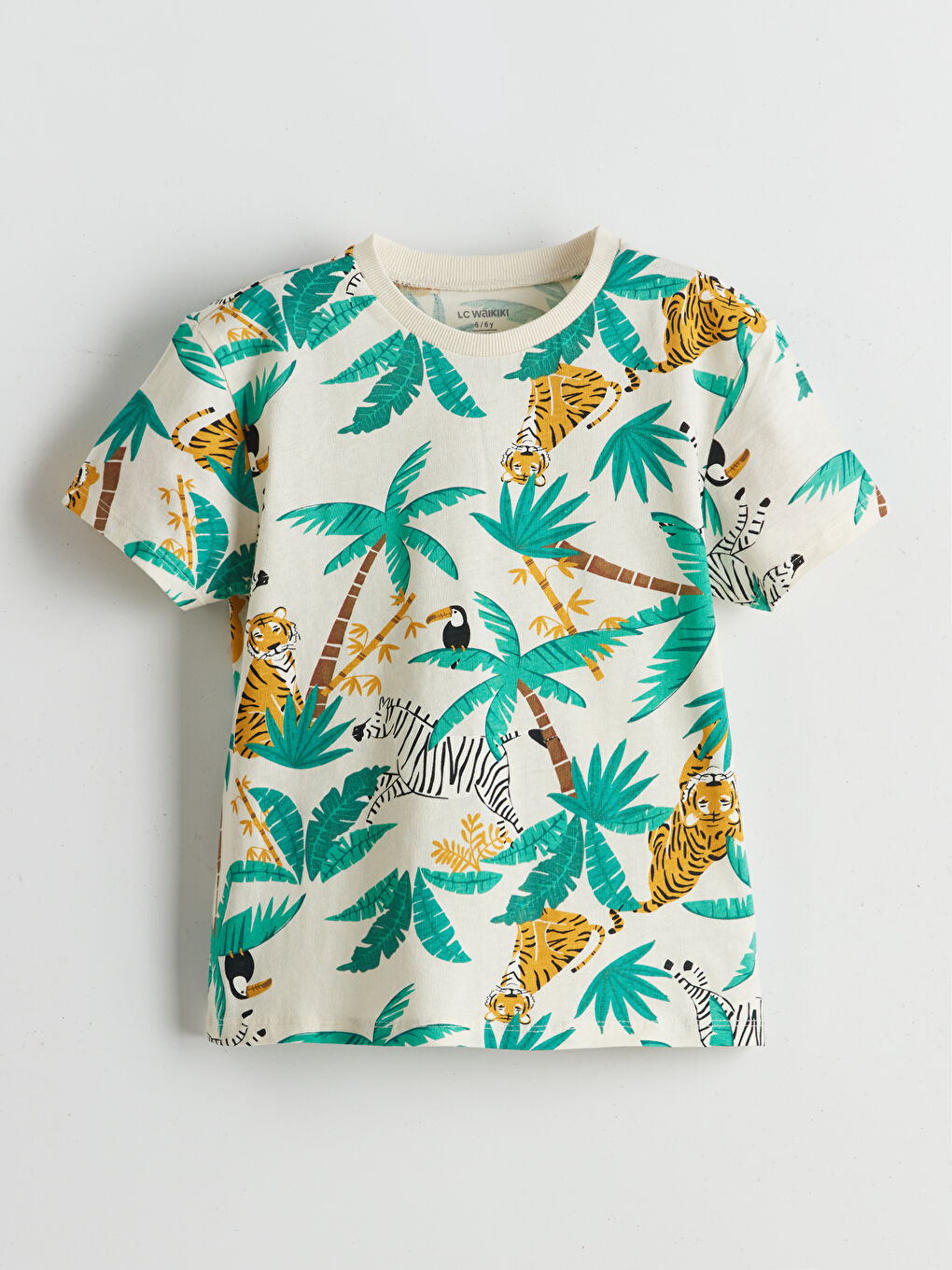 Bej Bisiklet Yaka Baskılı Erkek Çocuk Tişört