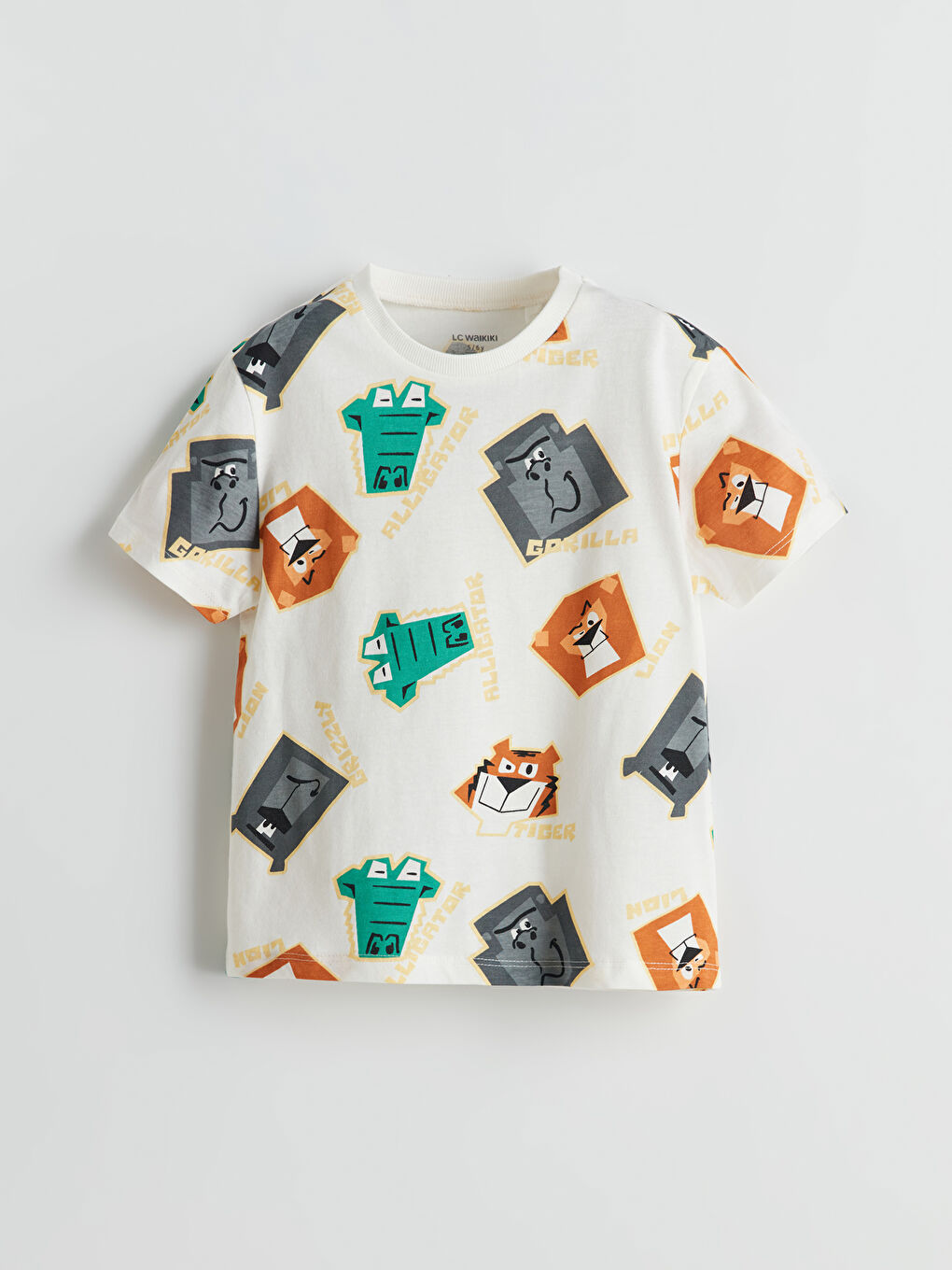 Bej Bisiklet Yaka Baskılı Erkek Çocuk Tişört