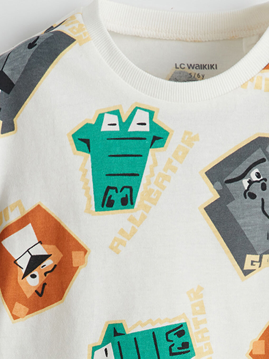 Bej Bisiklet Yaka Baskılı Erkek Çocuk Tişört-1