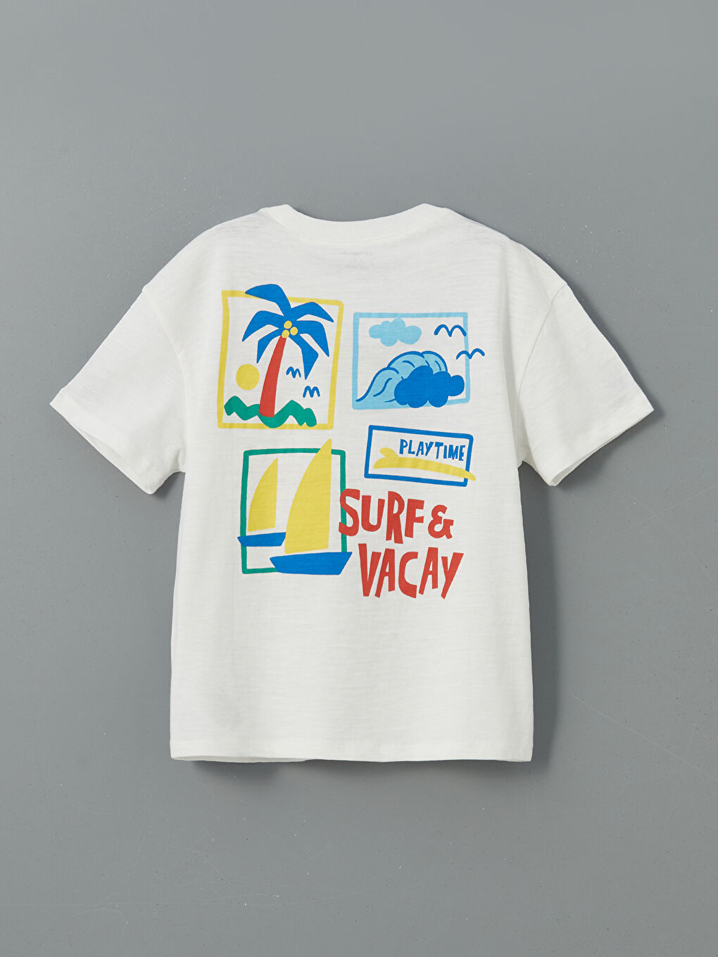 Beyaz Bisiklet Yaka Baskılı Erkek Çocuk Tişört-4