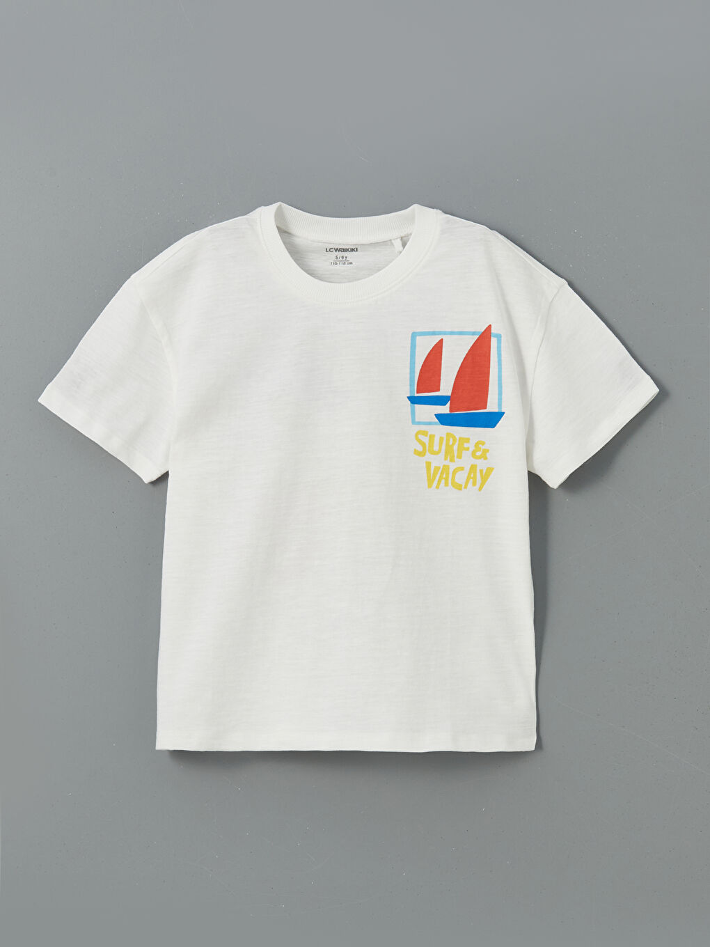 Beyaz Bisiklet Yaka Baskılı Erkek Çocuk Tişört-2