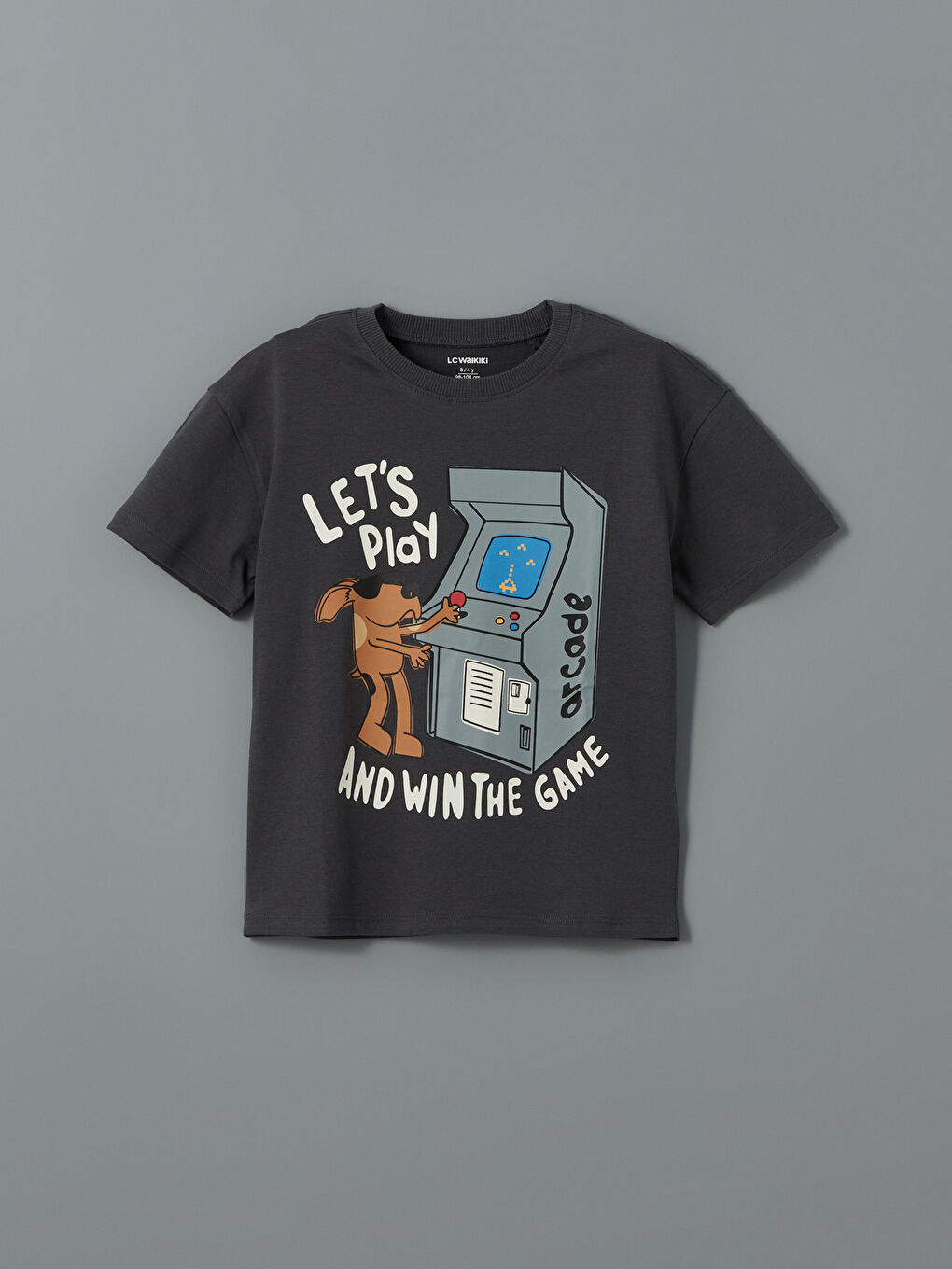 Antrasit Bisiklet Yaka Baskılı Erkek Çocuk Tişört