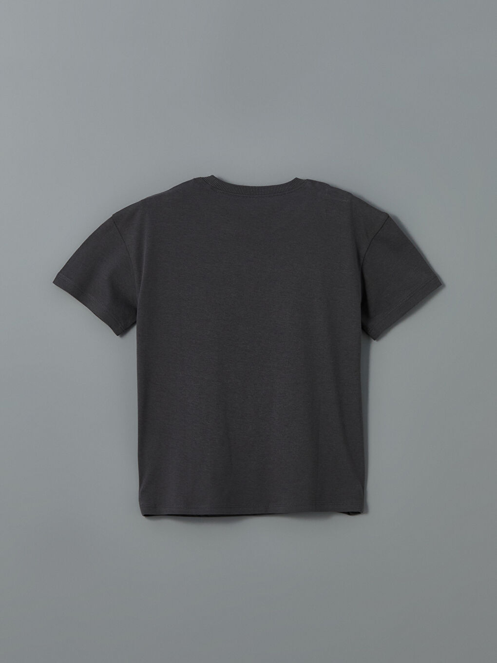 Antrasit Bisiklet Yaka Baskılı Erkek Çocuk Tişört-1