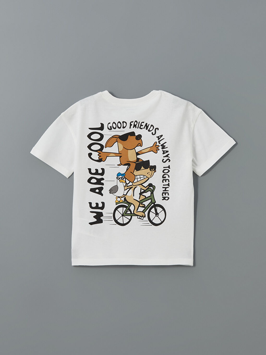 Beyaz Bisiklet Yaka Baskılı Erkek Çocuk Tişört-1