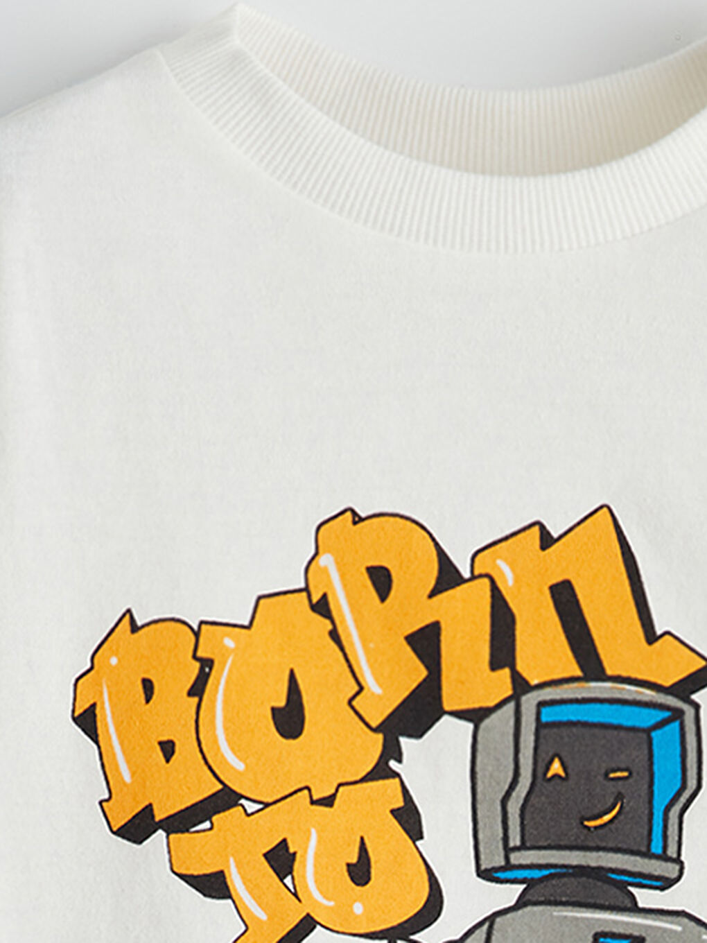 Ekru Bisiklet Yaka Baskılı Erkek Çocuk Tişört-2