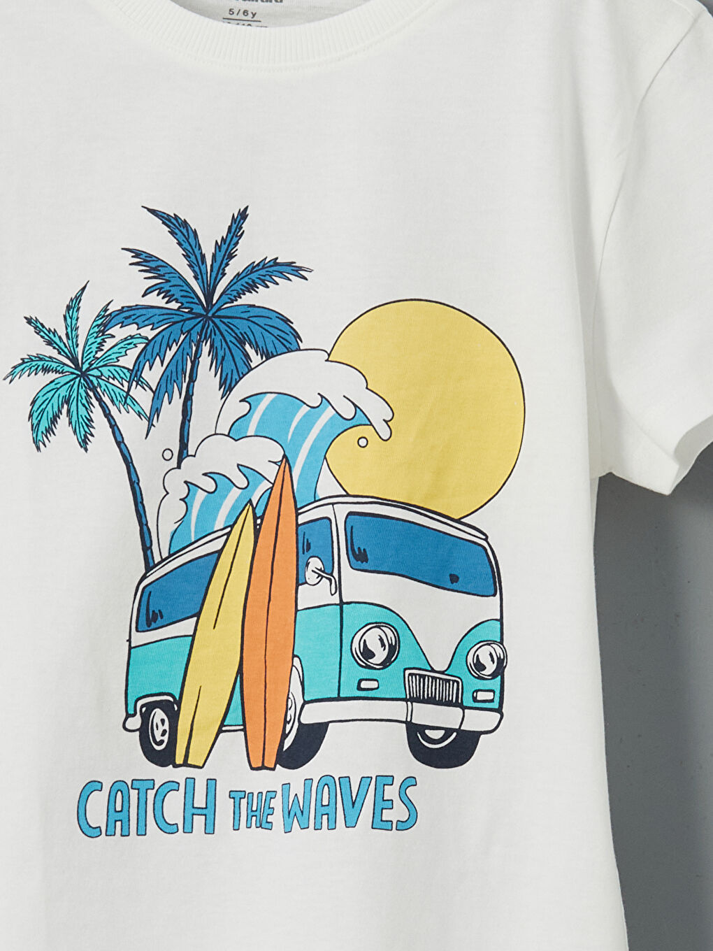 Beyaz Bisiklet Yaka Baskılı Erkek Çocuk Tişört-2