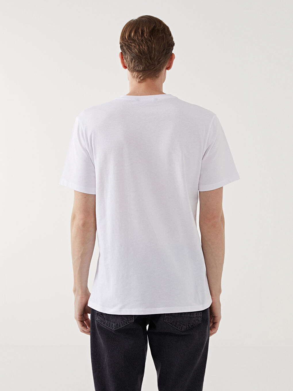 Beyaz Bisiklet Yaka Baskılı Erkek Tişört-3