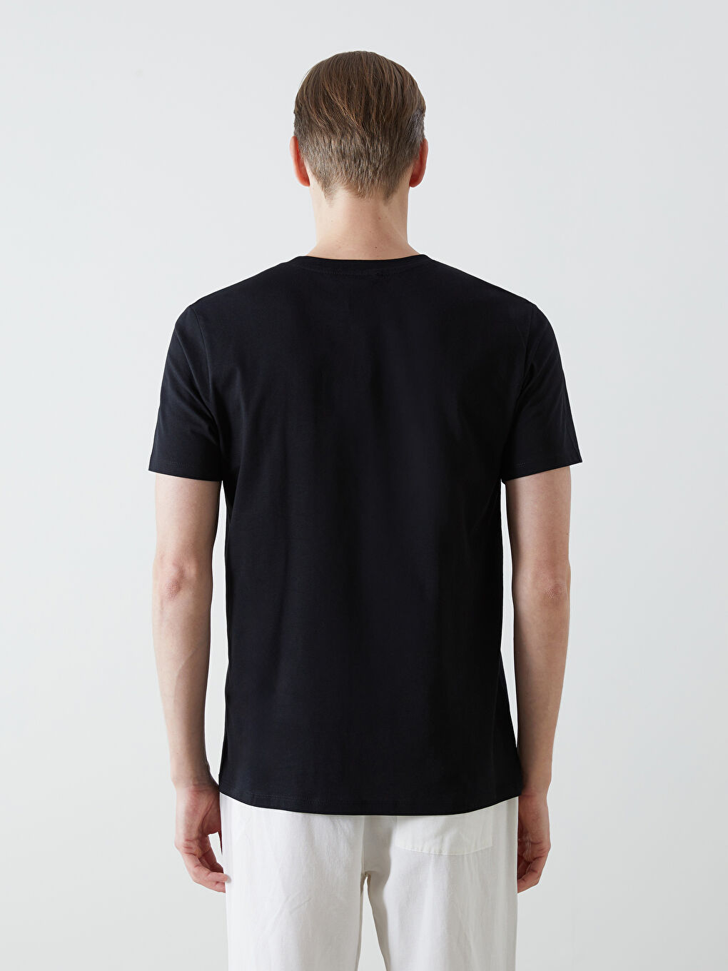 Siyah Bisiklet Yaka Kısa Kollu Baskılı Penye Erkek Tişört-3