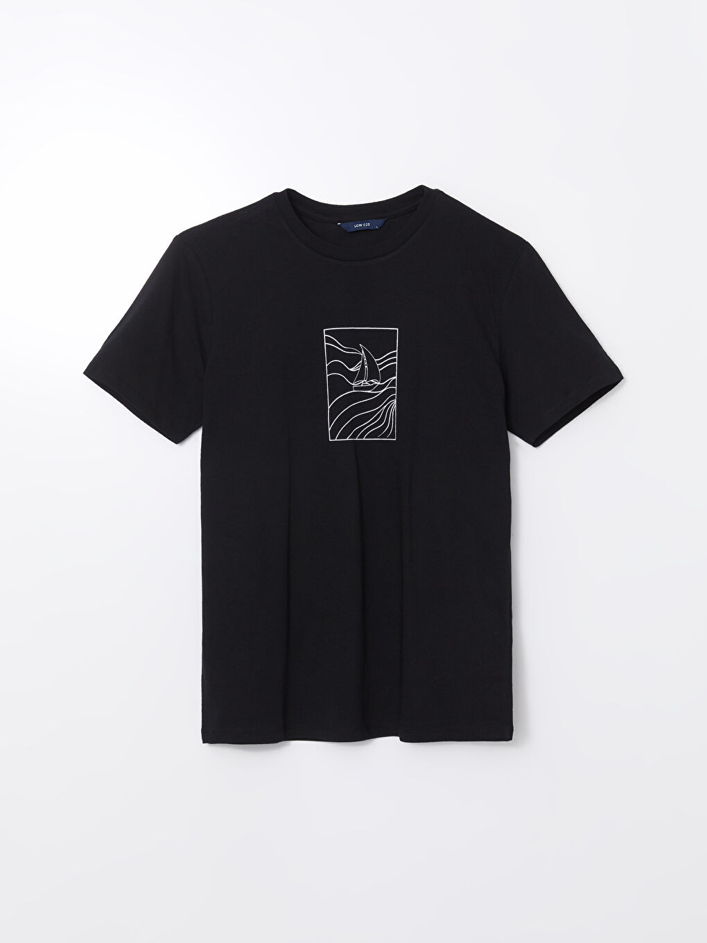 Siyah Bisiklet Yaka Kısa Kollu Baskılı Penye Erkek Tişört-4