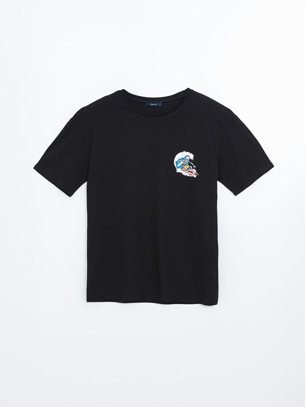 Siyah Bisiklet Yaka Baskılı Erkek Tişört-4