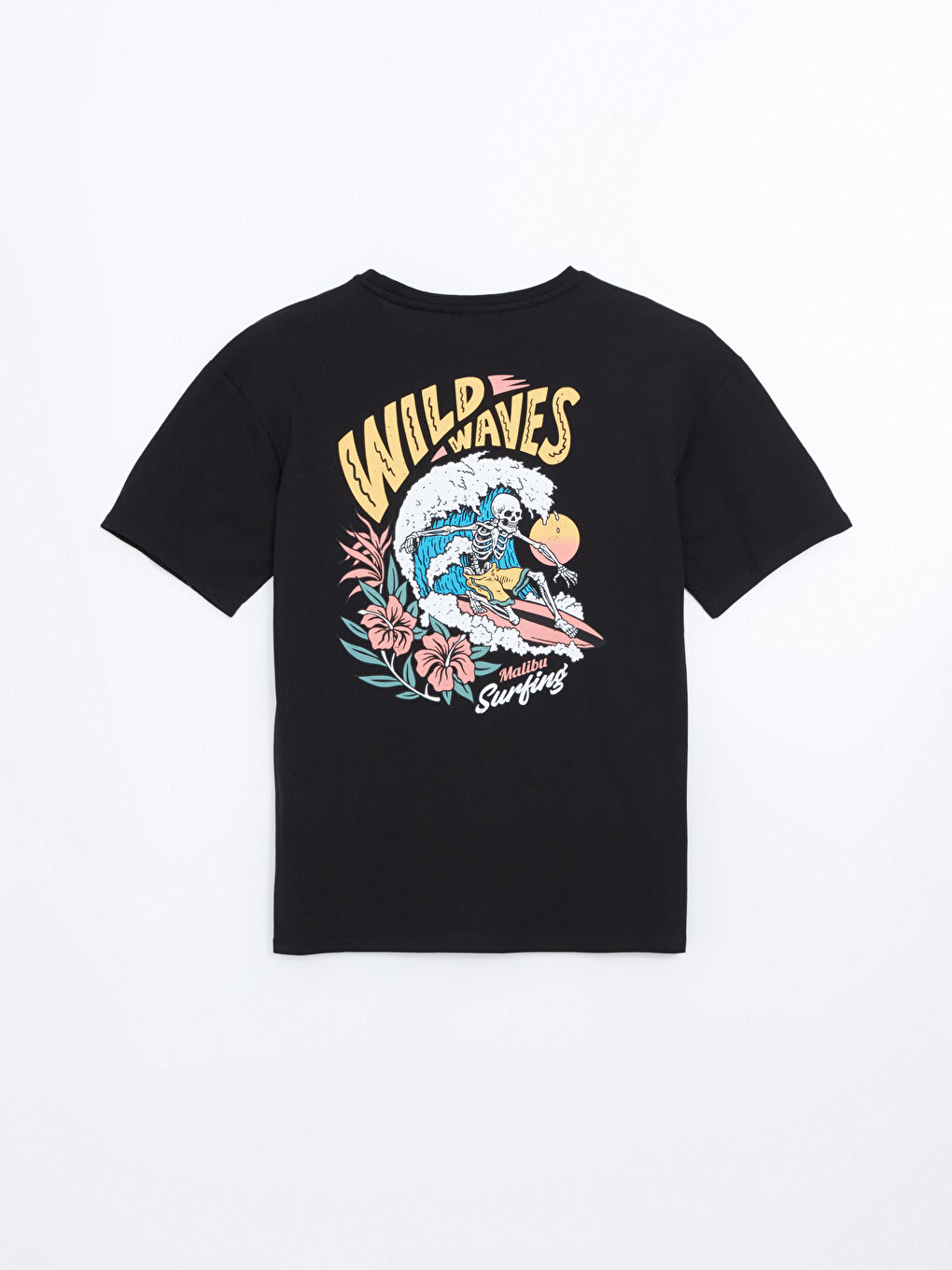 Siyah Bisiklet Yaka Baskılı Erkek Tişört-5