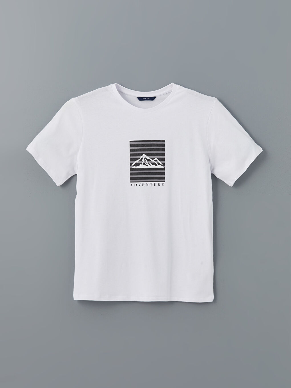 Beyaz Bisiklet Yaka Kısa Kollu Baskılı Penye Erkek Tişört-4