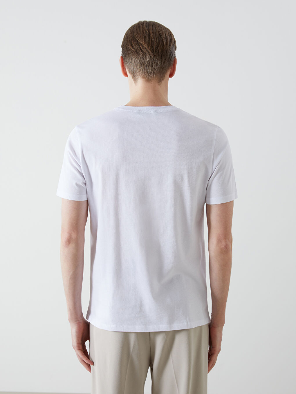 Beyaz Bisiklet Yaka Kısa Kollu Baskılı Penye Erkek Tişört-3