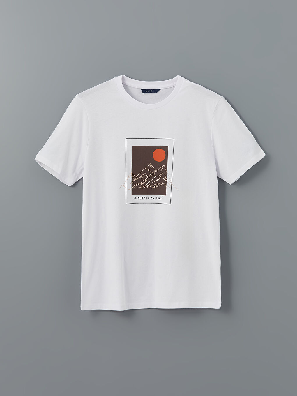 Beyaz Bisiklet Yaka Kısa Kollu Baskılı Penye Erkek Tişört-4