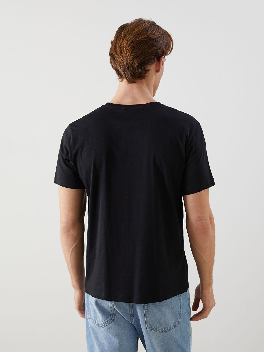 Siyah Bisiklet Yaka Kısa Kollu Baskılı Penye Erkek Tişört-3