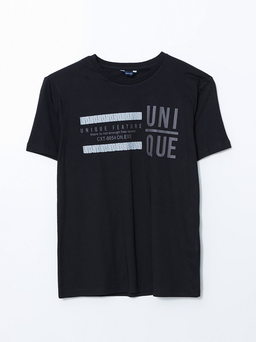 Siyah Bisiklet Yaka Kısa Kollu Baskılı Penye Erkek Tişört-4