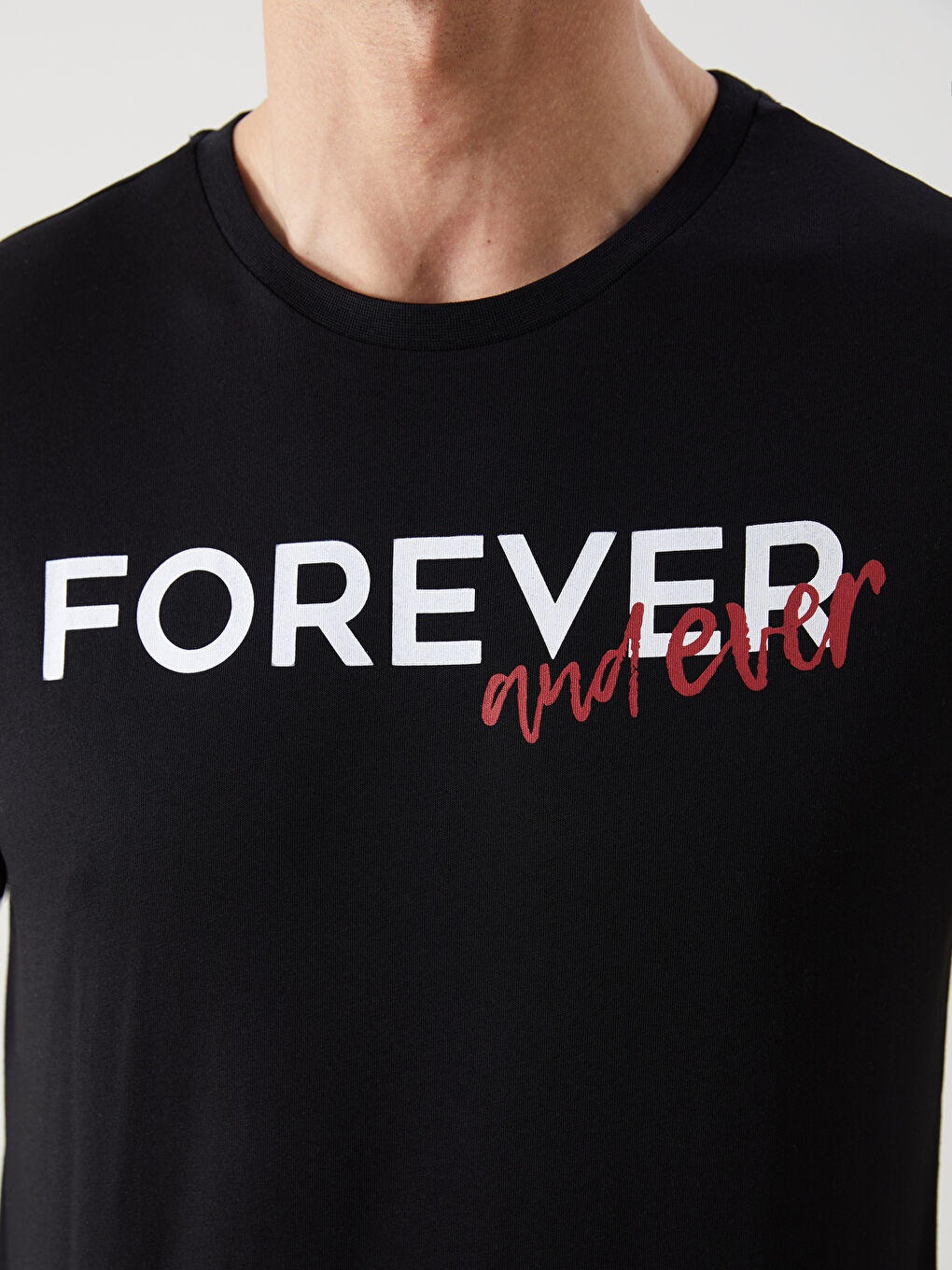 Siyah Bisiklet Yaka Kısa Kollu Baskılı Penye Erkek Tişört-2