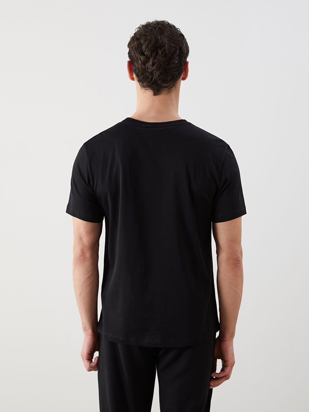 Siyah Bisiklet Yaka Kısa Kollu Baskılı Penye Erkek Tişört-3
