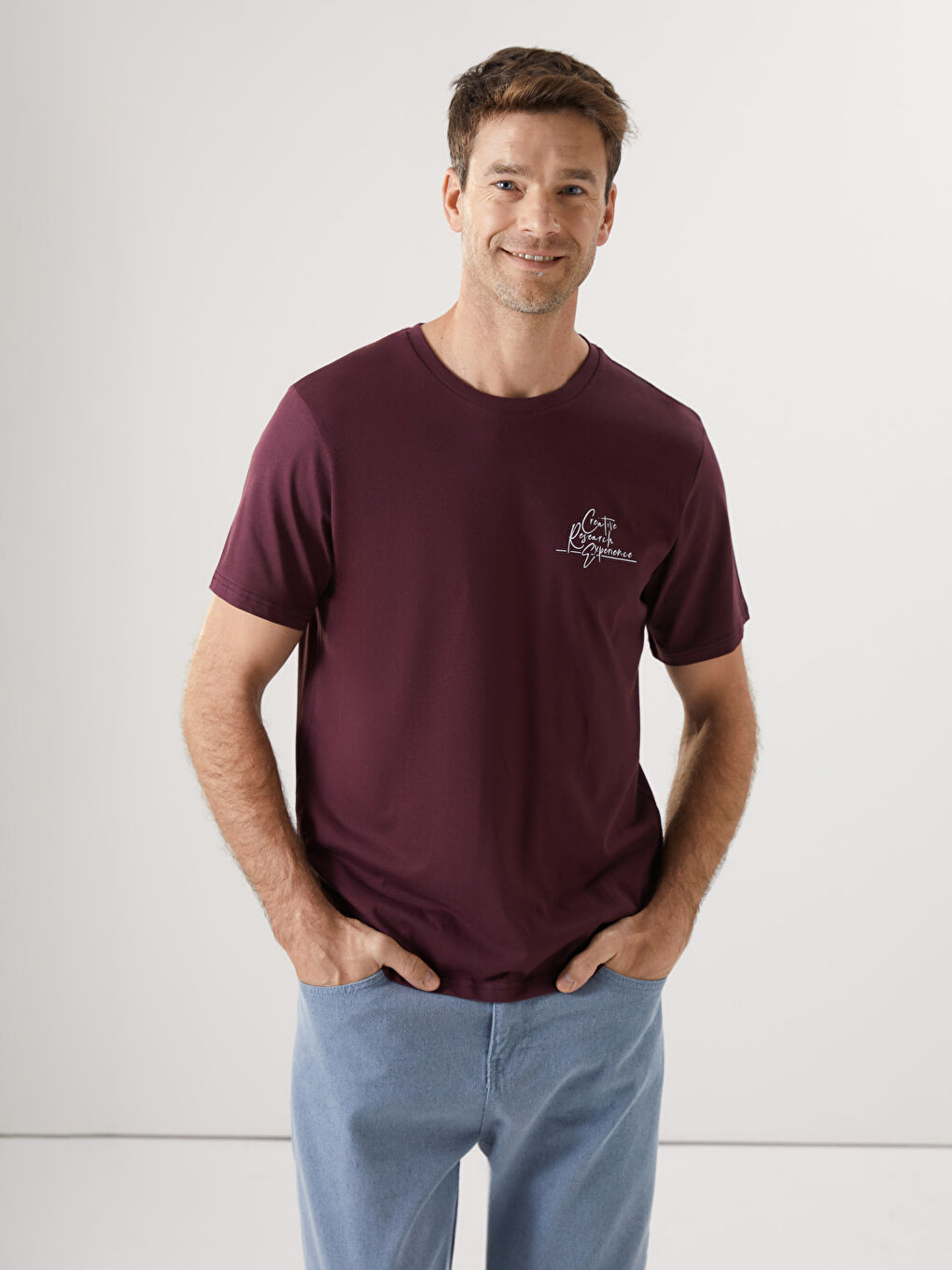 Mürdüm Bisiklet Yaka Baskılı Erkek Tişört