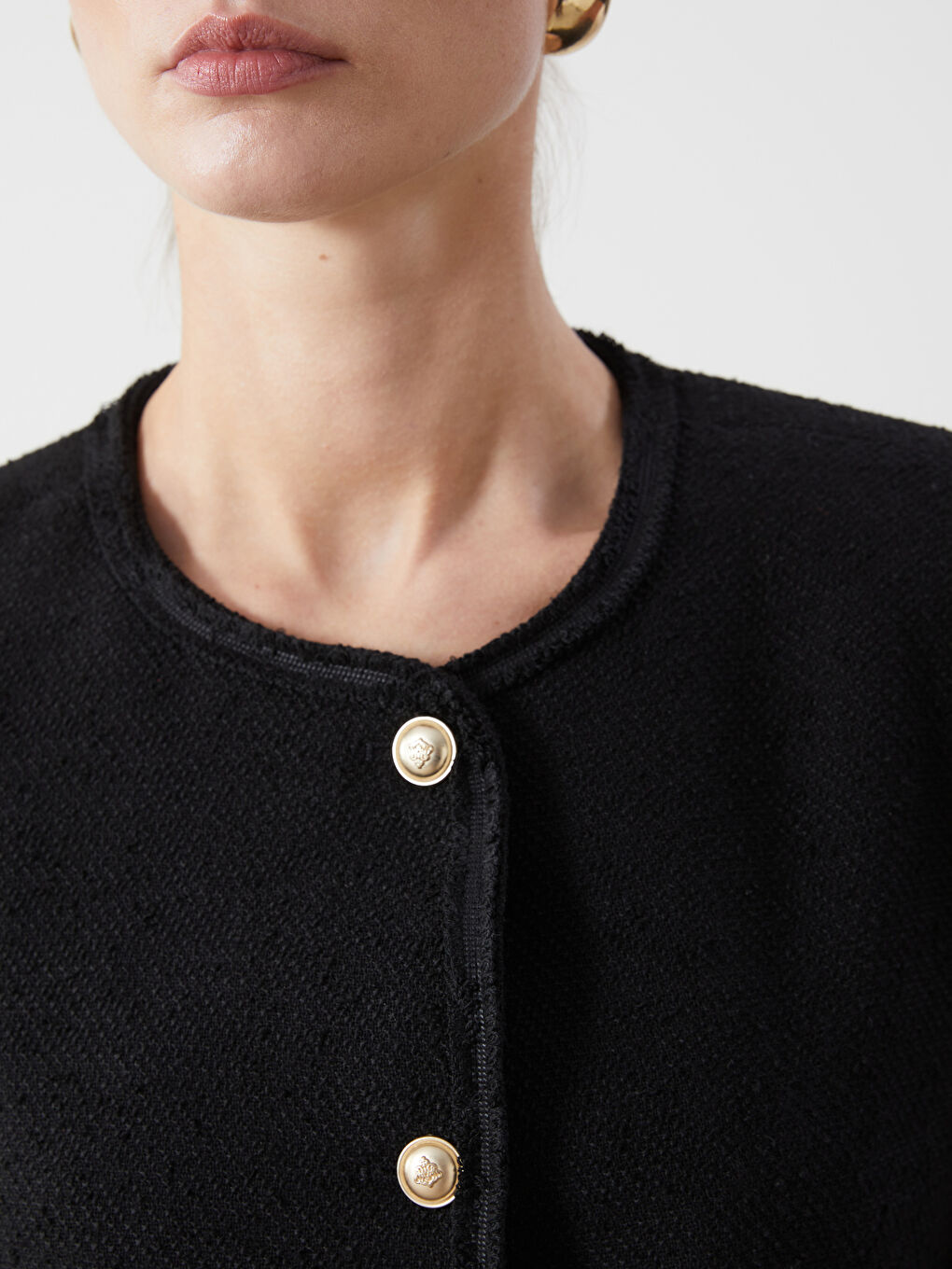 Crew Neck Women'S Tweed Jacket -S5HU41Z8-CVL
