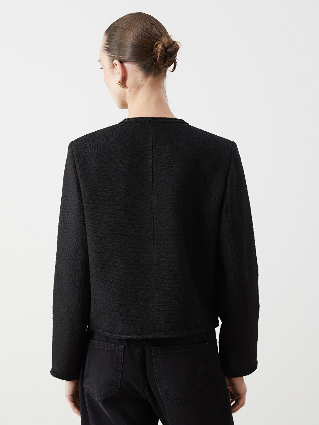 Crew Neck Women'S Tweed Jacket -S5HU41Z8-CVL