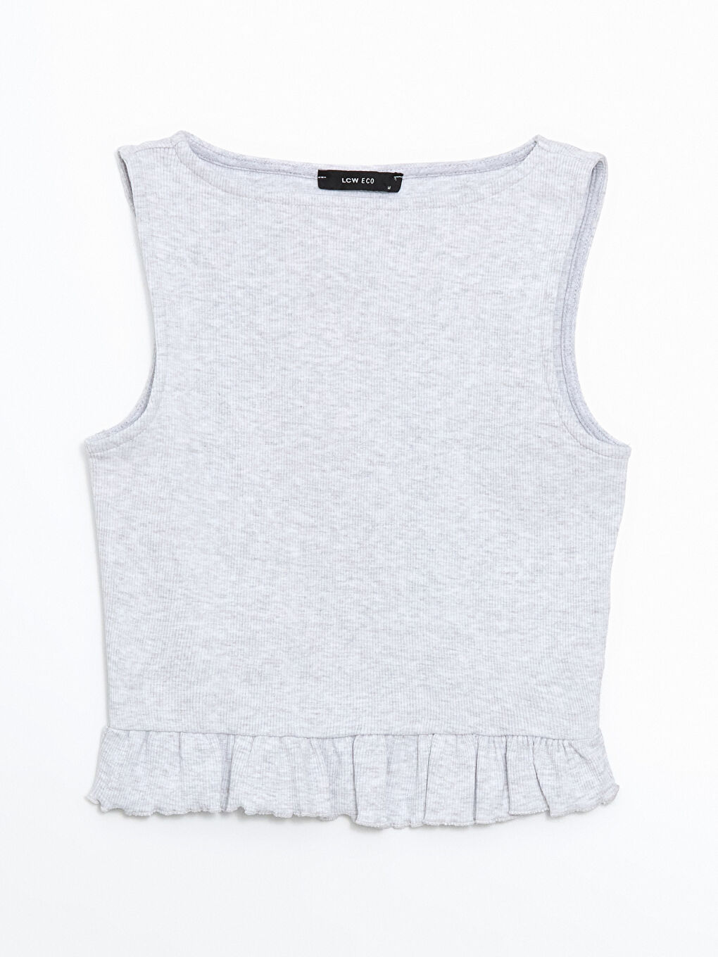 Gri Bisiklet Yaka Crop Kadın Atlet-4