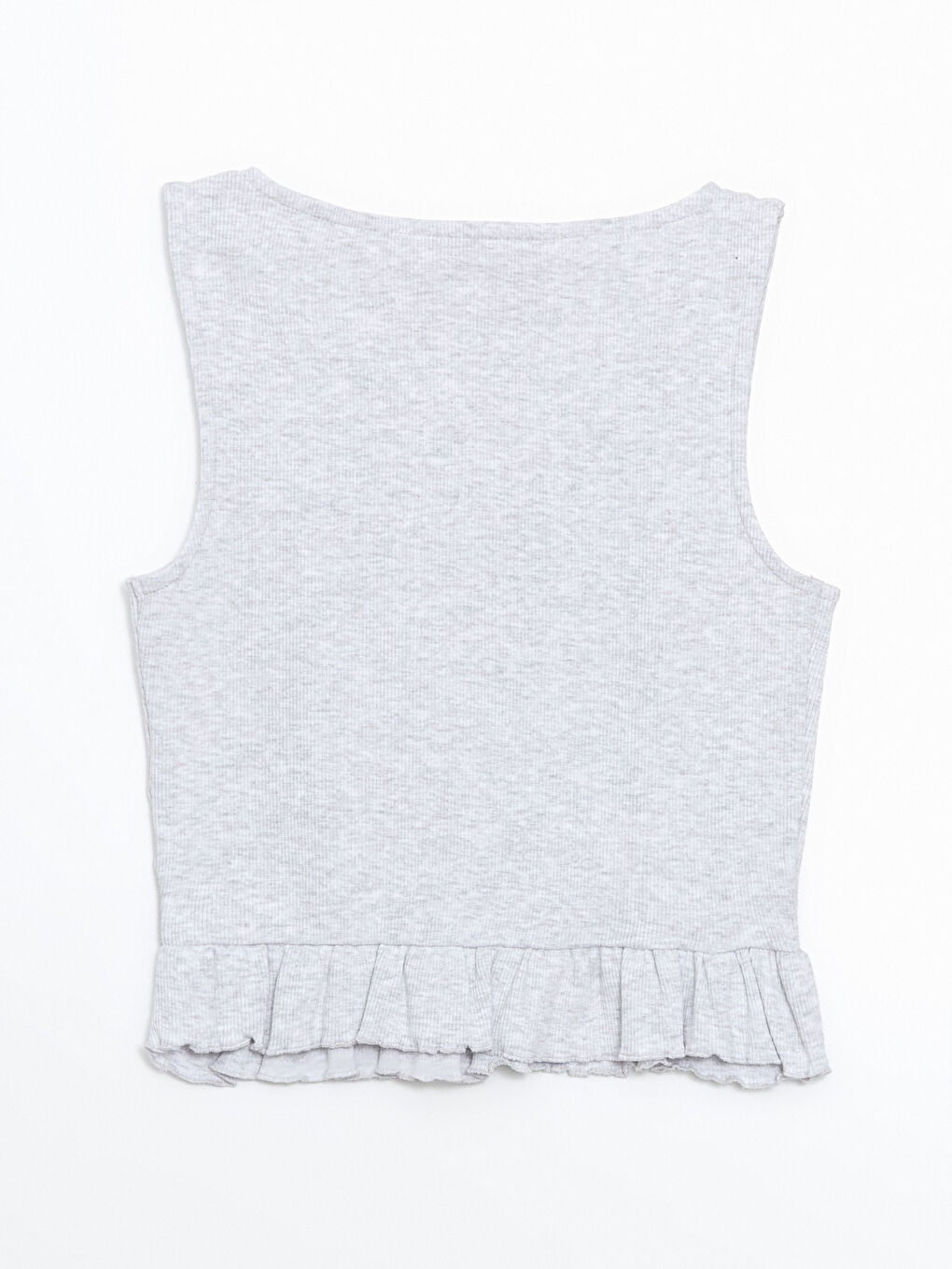 Gri Bisiklet Yaka Crop Kadın Atlet-5