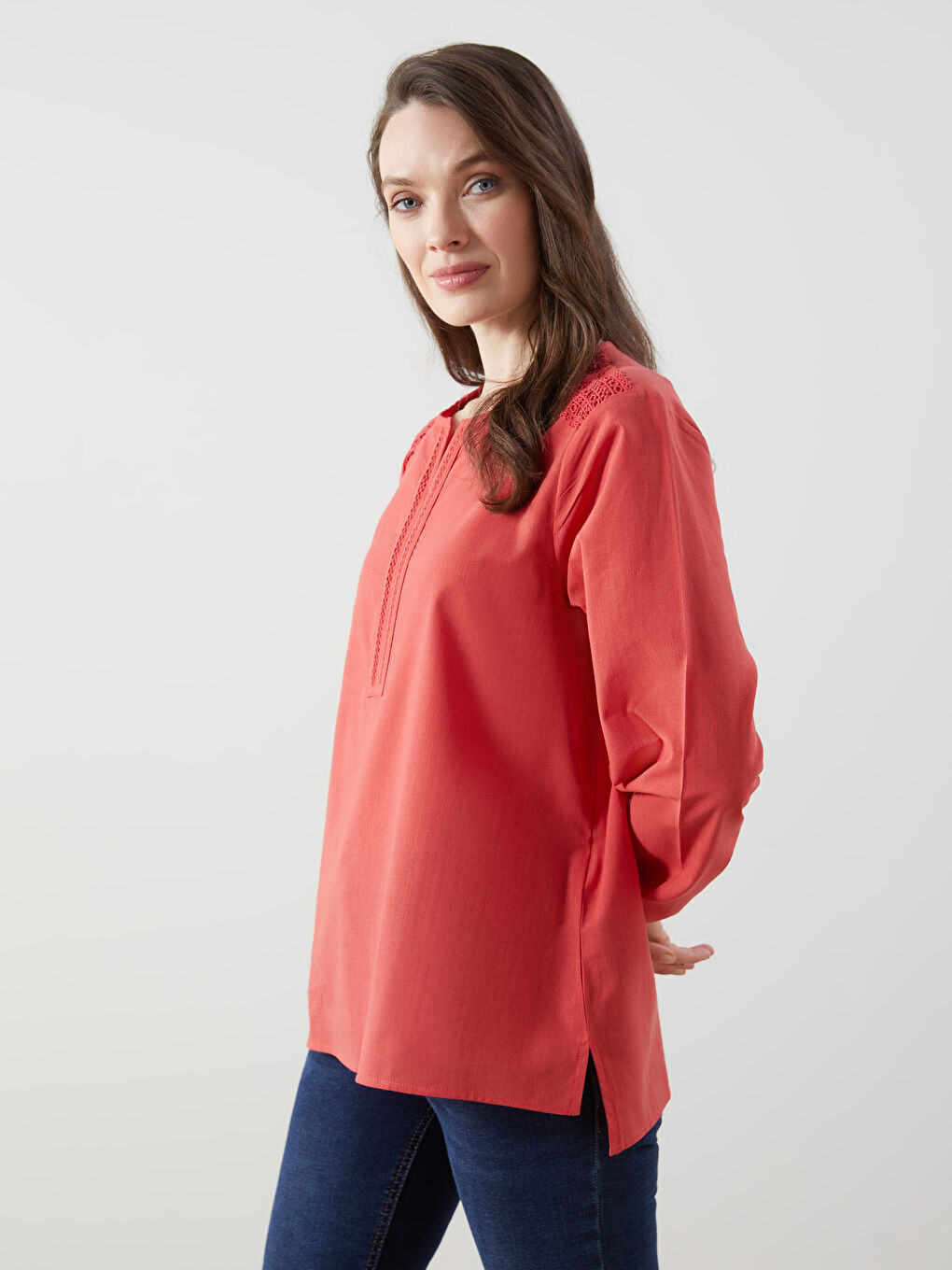 Henley Neckline Embroidered Women's Blouse -S5HV07Z8-HMS