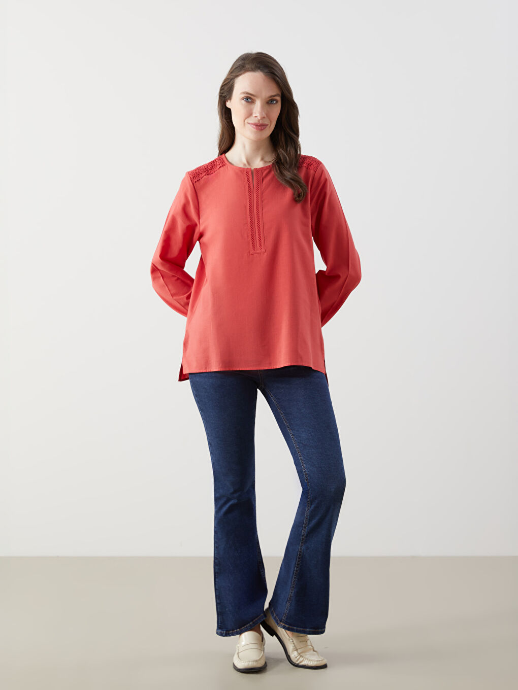 Henley Neckline Embroidered Women's Blouse -S5HV07Z8-HMS
