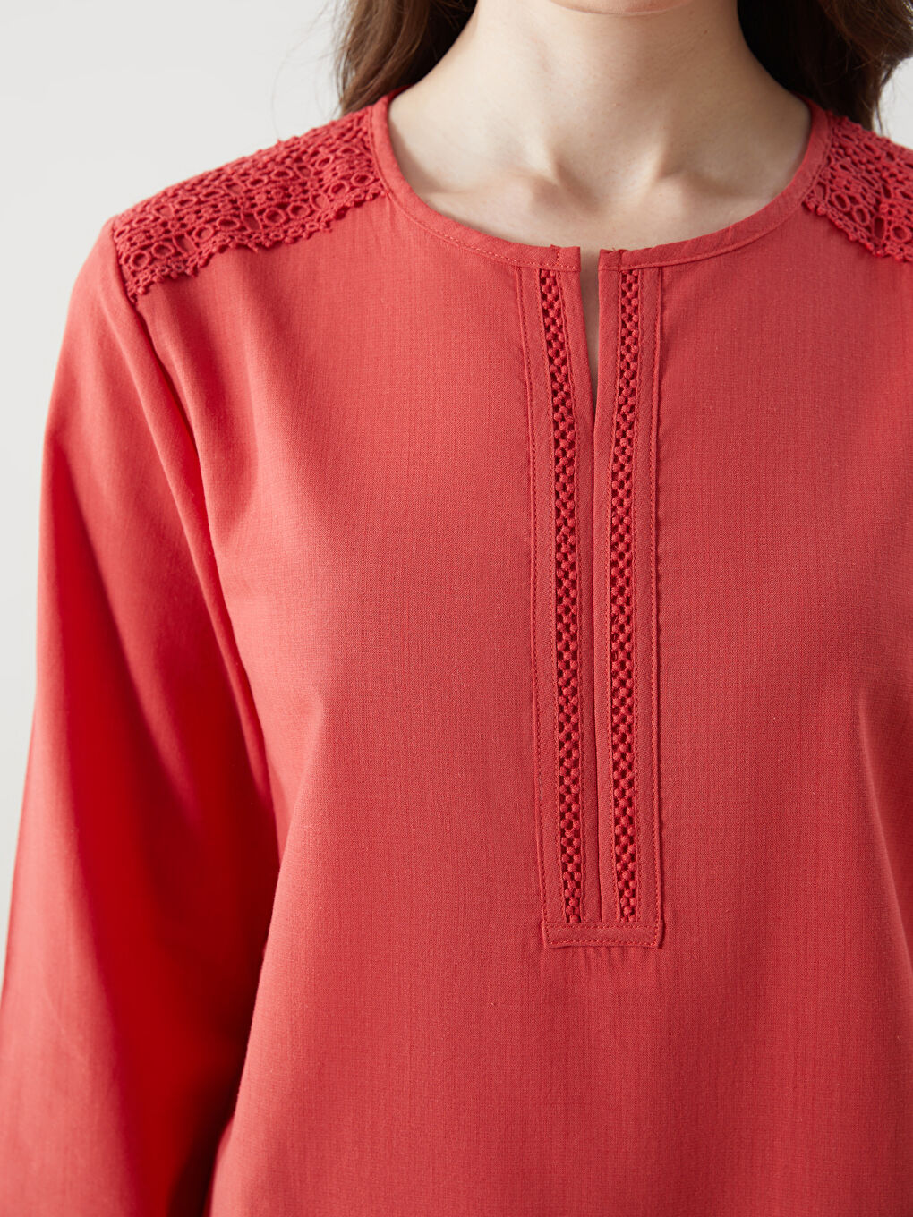 Henley Neckline Embroidered Women's Blouse -S5HV07Z8-HMS