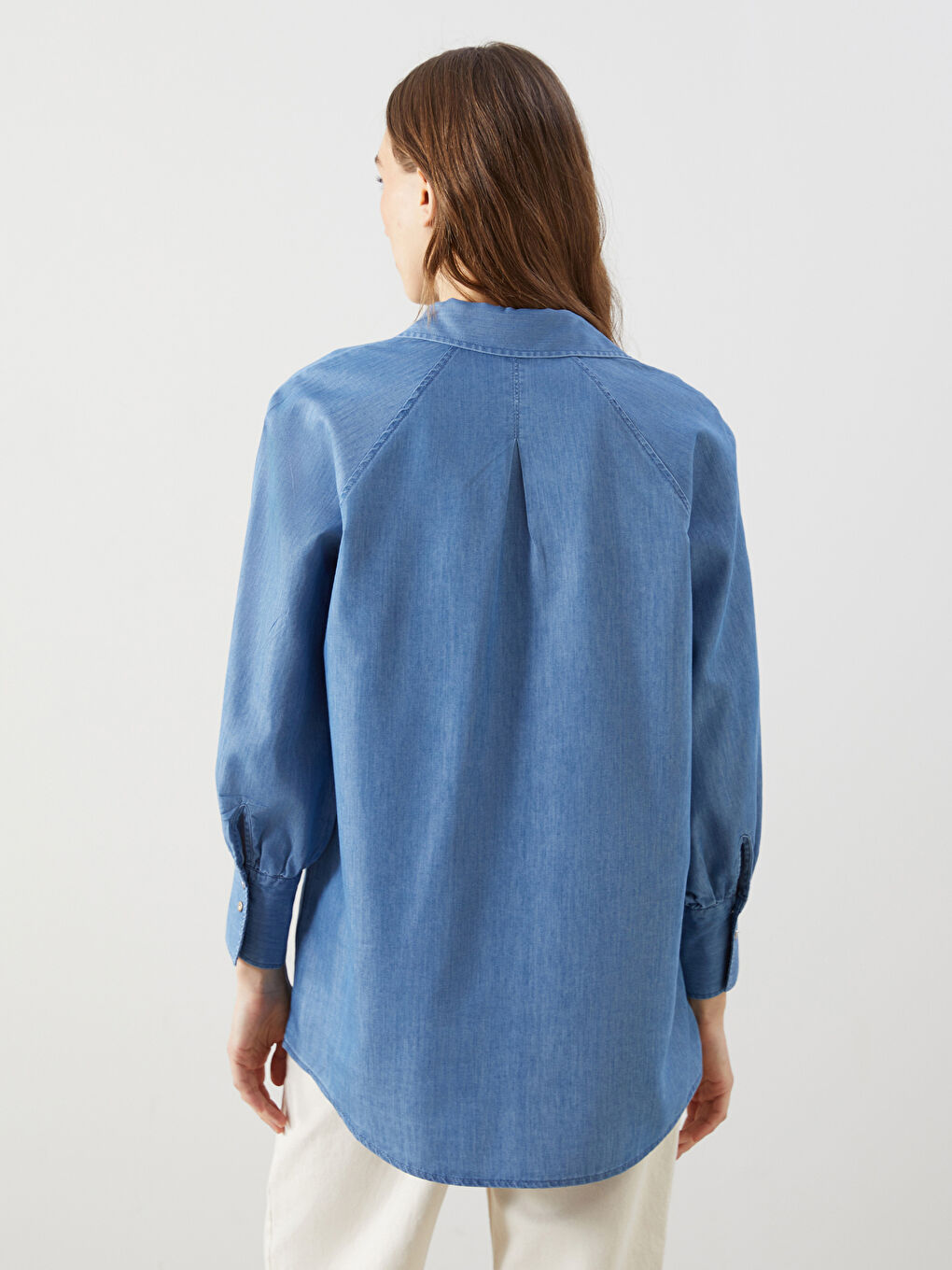 LCW Modest Indigo Gömlek Yaka Kadın Jean Tunik - 3