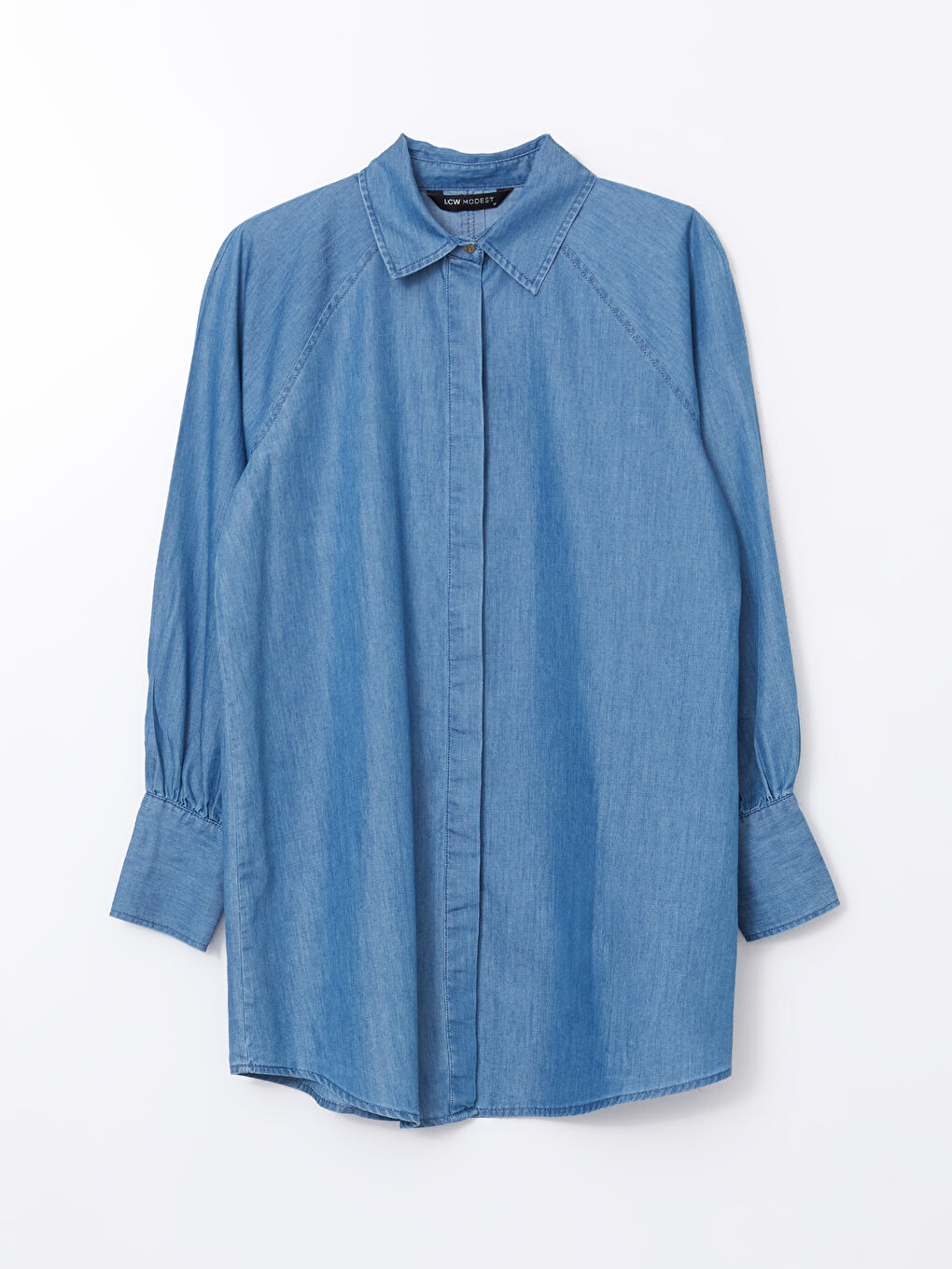 LCW Modest Indigo Gömlek Yaka Kadın Jean Tunik - 4