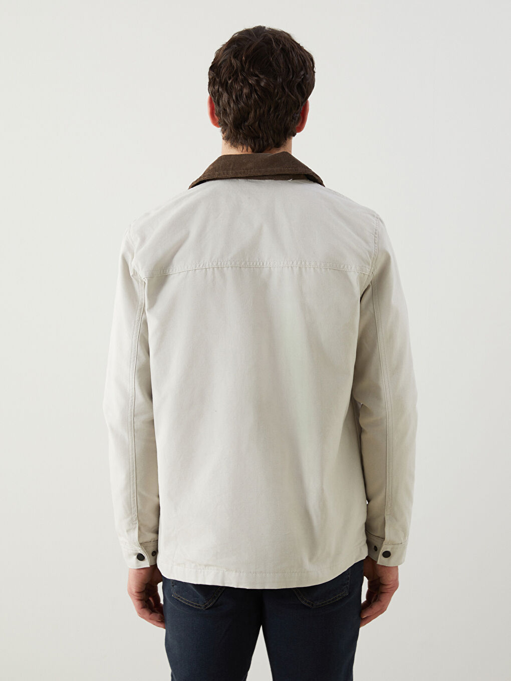 Gri Rahat Kalıp Gömlek Yaka Erkek Mont-4