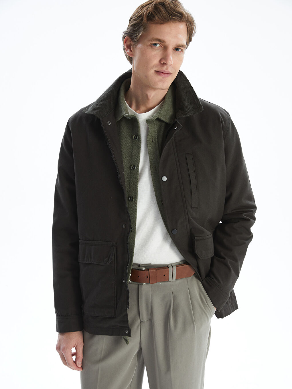 Haki Rahat Kalıp Gömlek Yaka Erkek Mont