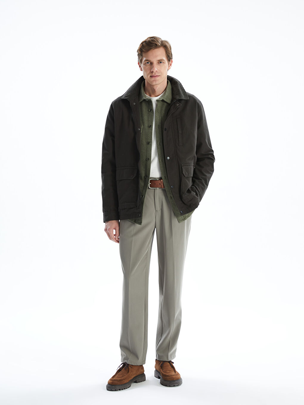 Haki Rahat Kalıp Gömlek Yaka Erkek Mont-1