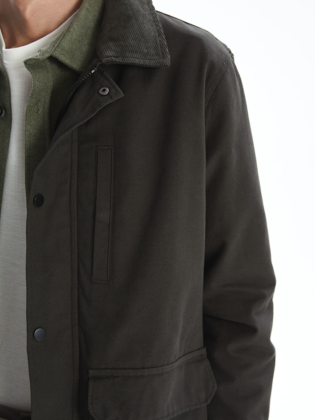 Haki Rahat Kalıp Gömlek Yaka Erkek Mont-2