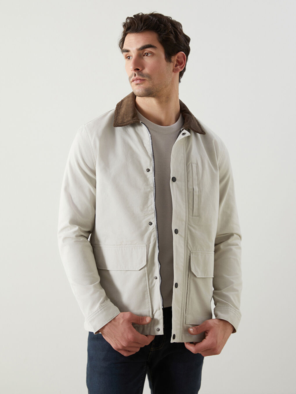 Gri Rahat Kalıp Gömlek Yaka Erkek Mont