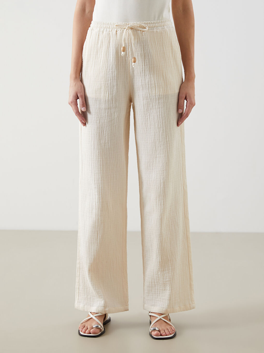 Elastic Waist Textured Women's Trousers -S5HV43Z8-YVP