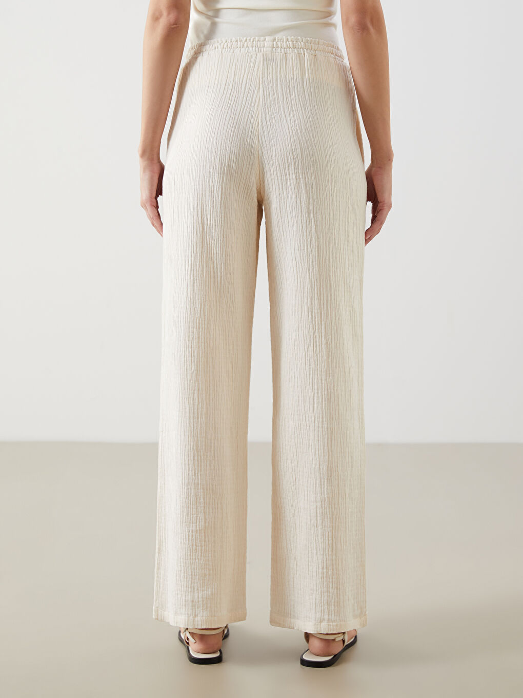 Elastic Waist Textured Women's Trousers -S5HV43Z8-YVP