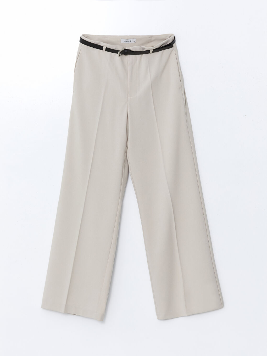 Bej Beli Kemerli Dar Fit Kadın Pantolon-4