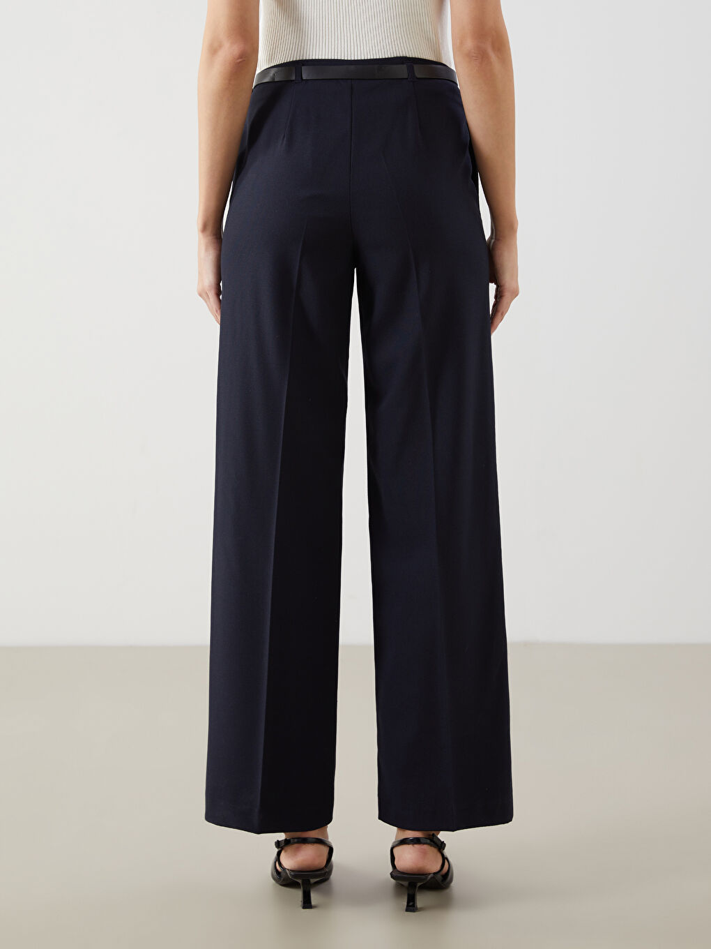 Lacivert Beli Kemerli Dar Fit Kadın Pantolon-3