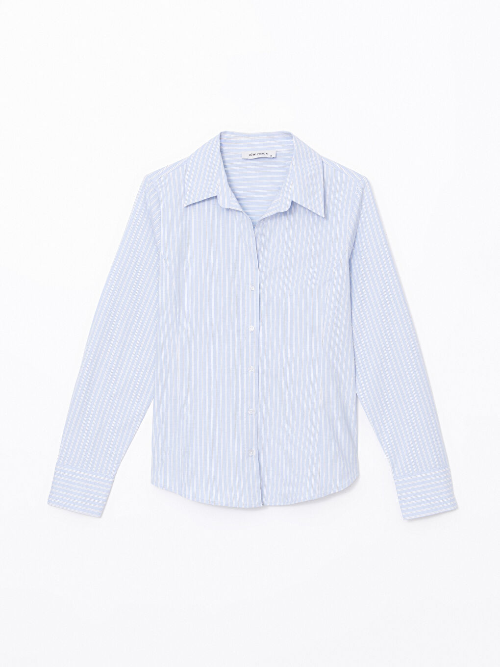 LCW Vision Mavi Çizgili Poplin Kadın Gömlek - 4