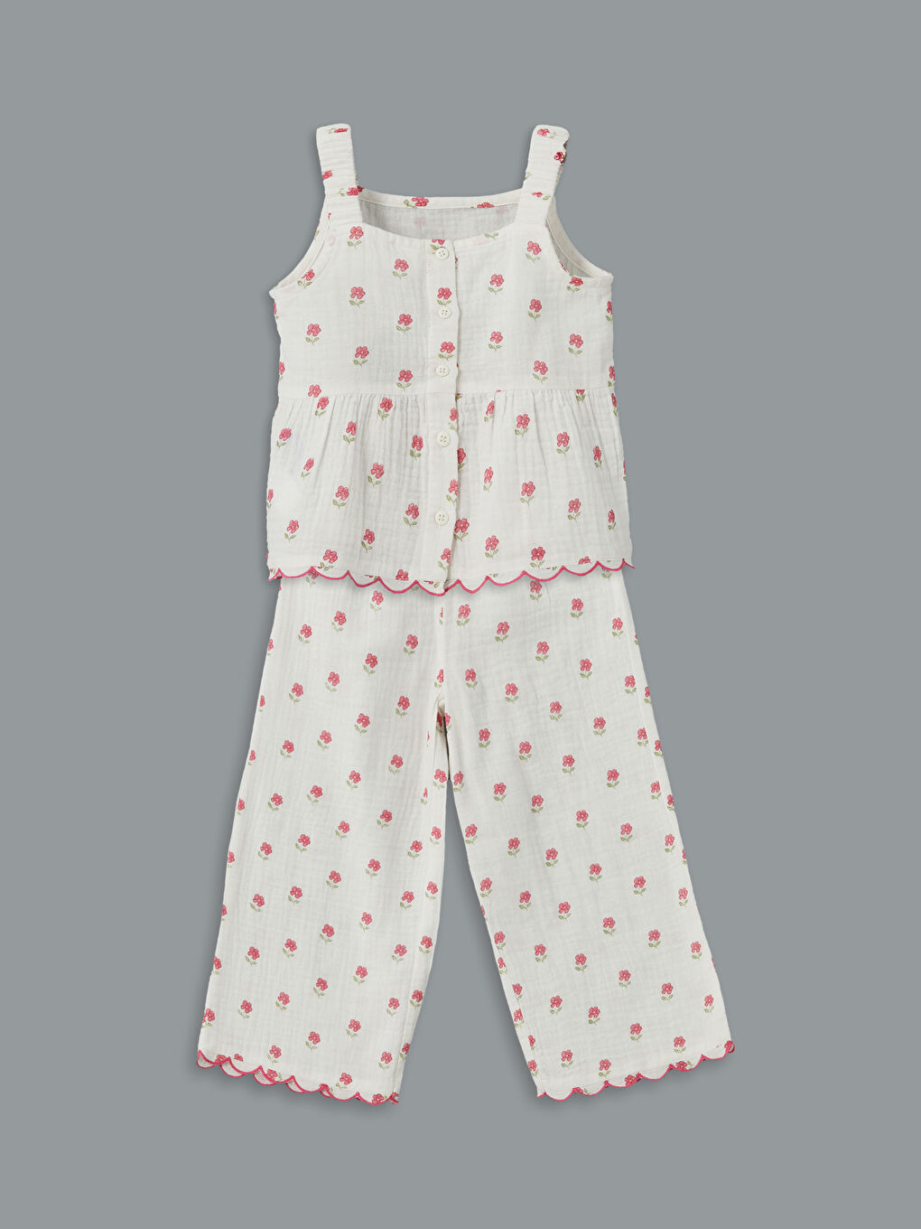 LCW Kids Çiçekli Kız Çocuk Müslin Bluz ve Pantolon 2'li -S5HV65Z1-LRA