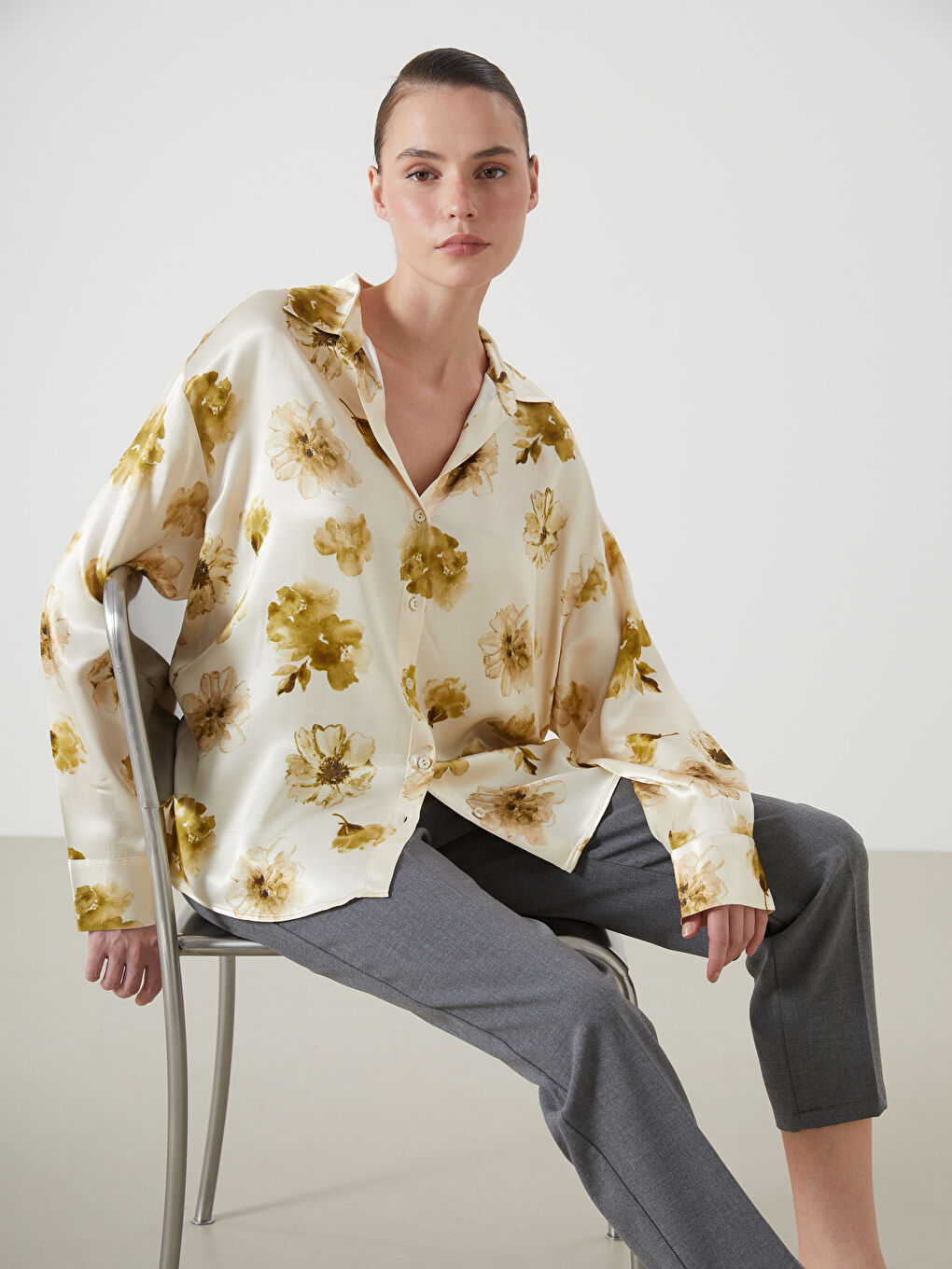Floral Oversize Women'S Shirt -S5HV99Z8-LRK