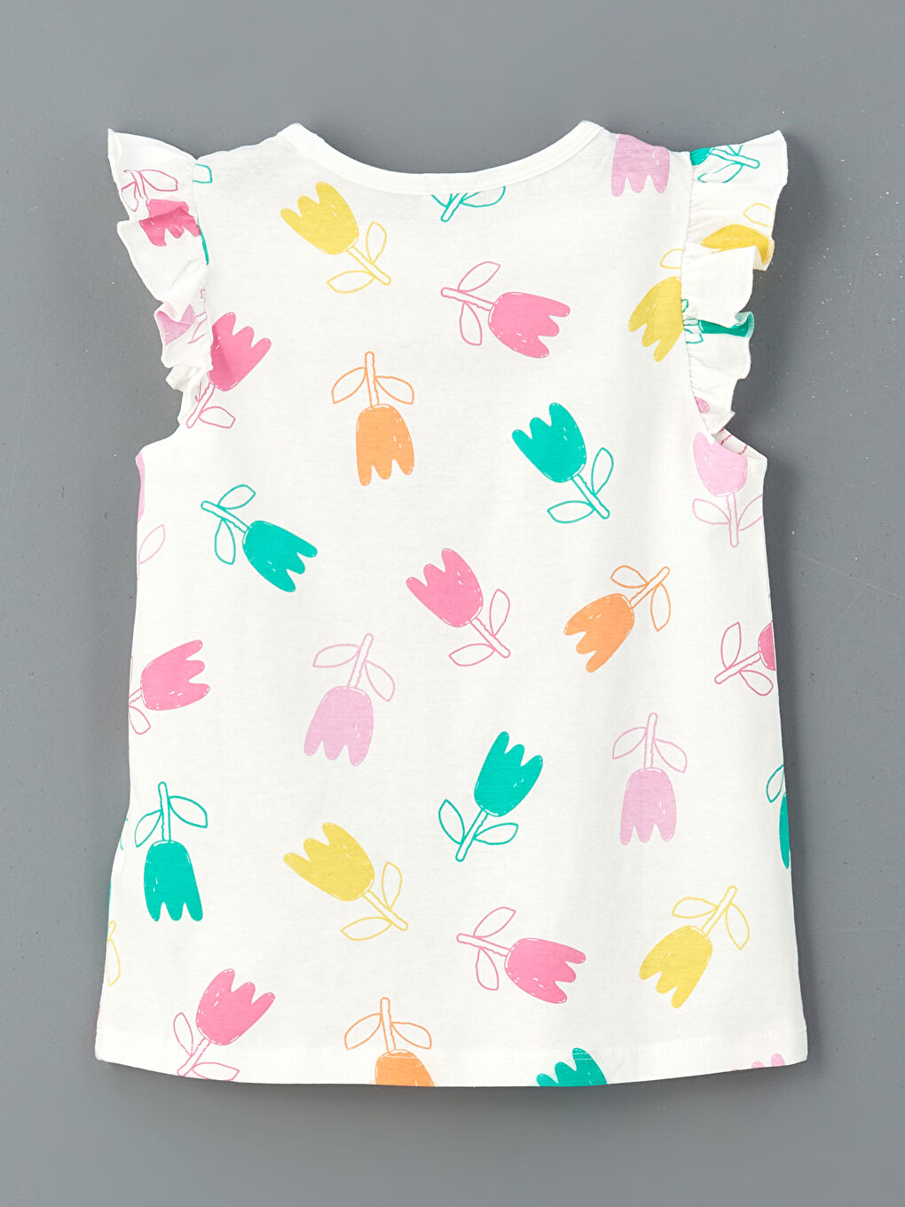 Ekru Bisiklet Yaka Çiçekli Kız Çocuk Pijama Üst-1