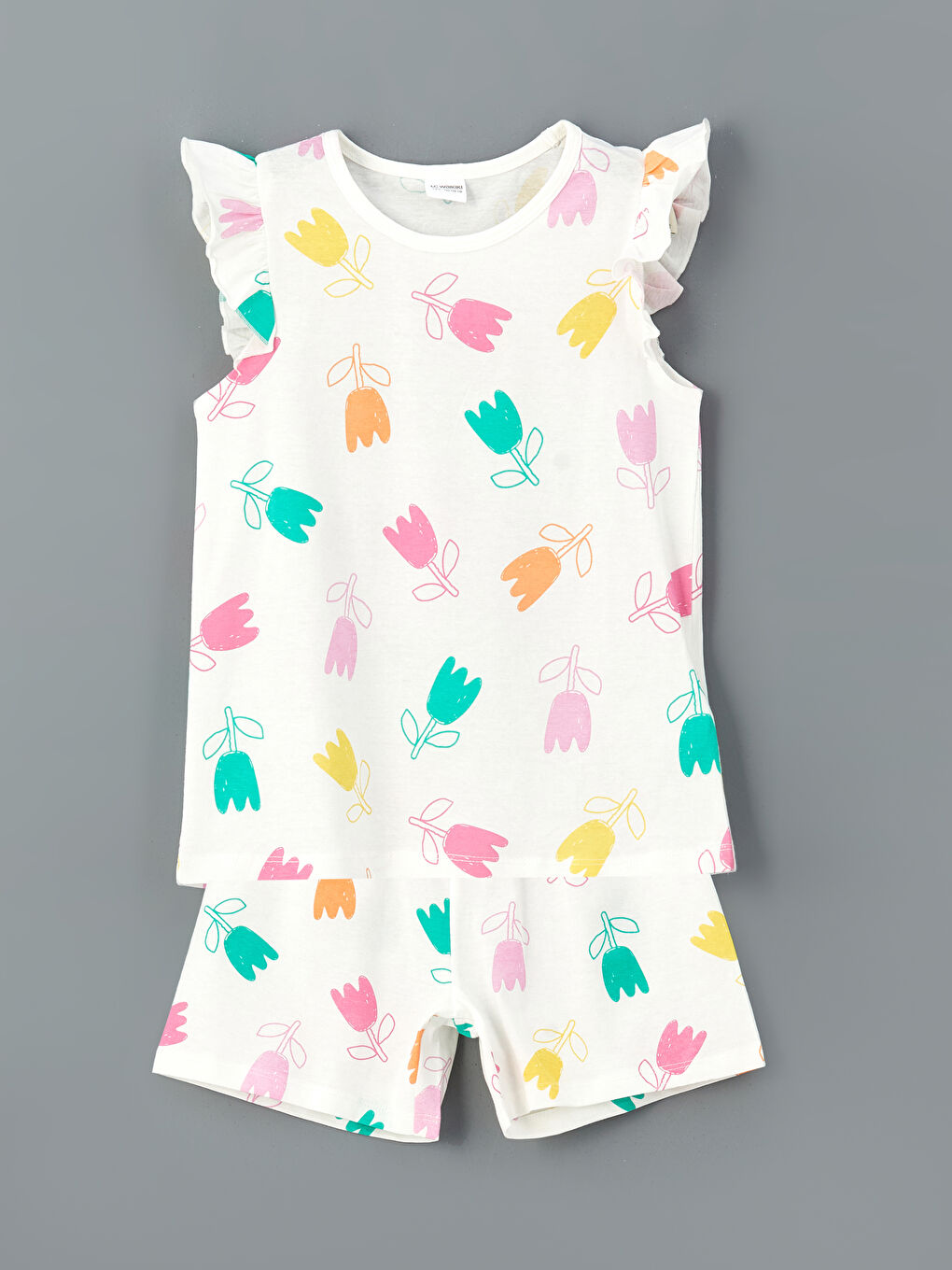 Crew Neck Floral Girl's Pajama Set with Shorts -S5HY17Z4-LRA