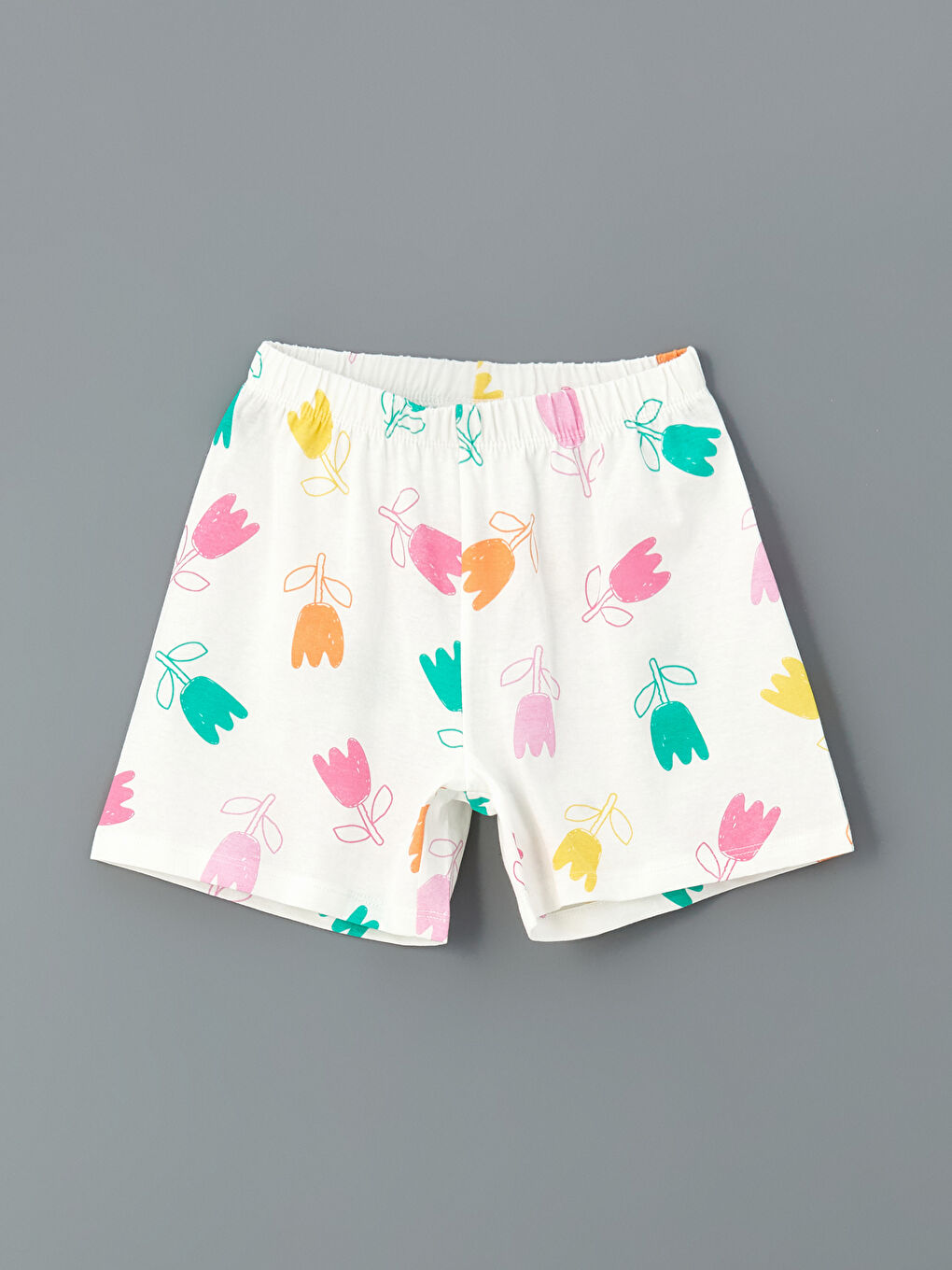 Crew Neck Floral Girl's Pajama Set with Shorts -S5HY17Z4-LRA