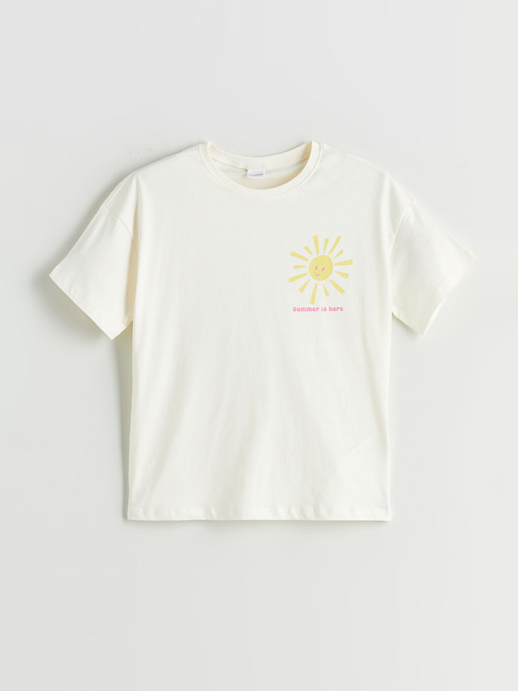 Ekru Bisiklet Yaka Kız Çocuk Pijama Üst-1